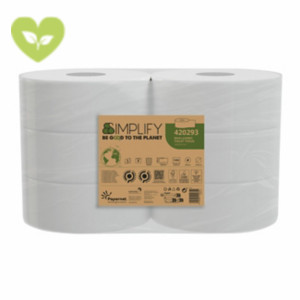 PAPERNET Carta igienica in rotolo Maxi Jumbo Simplify, Pura Cellulosa, 2 veli, 1.305 strappi, Bianco (confezione 6 rotoli) PAPERNET Carta igienica in rotolo Maxi Jumbo Simplify, Pura Cellulosa, 2 veli, 1.305 strappi, Bianco (confezione 6 rotoli)