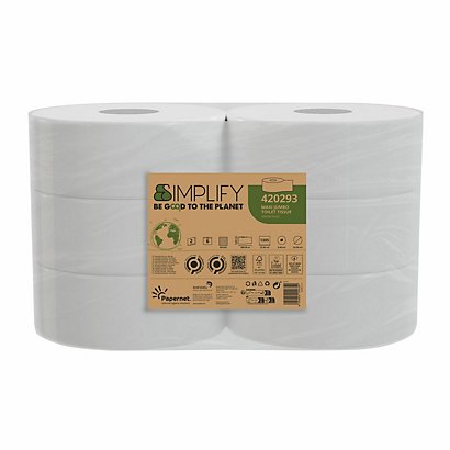 PAPERNET Carta Igienica in rotolo Maxi Jumbo Simplify, Pura Cellulosa 2 veli, 300 m, Bianco (confezione 6 rotoli)
