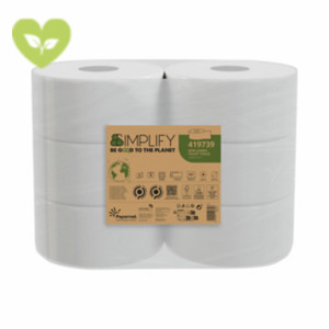 PAPERNET Carta Igienica in rotolo Mini Jumbo Simplify, Pura Cellulosa, 2 veli, 557 strappi, Bianco (confezione 6 rotoli) PAPERNET Carta Igienica in rotolo Mini Jumbo Simplify, Pura Cellulosa, 2 veli, 557 strappi, Bianco (confezione 6 rotoli)