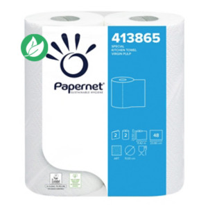 Papernet Essuie-tout double épaisseur gaufré - 48 feuilles - Blanc - Lot de 2 rouleaux de 11,42 m Papernet Essuie-tout double épaisseur gaufré - 48 feuilles - Blanc - Lot de 2 rouleaux de 11,42 m