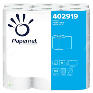 PAPERNET Rotolo di carta igienica standard Special, 2 veli, 180 fogli, Superficie goffrata, 95 mm, Bianco (confezione 144 rotoli)