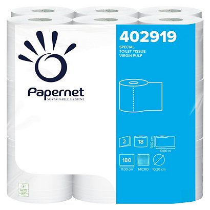 PAPERNET Rotolo di carta igienica standard Special, 2 veli, 180 fogli, Superficie goffrata, 95 mm, Bianco (confezione 144 rotoli)