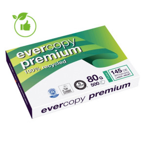Papier blanc 100% recyclé Evercopy Premium A3 80g, 5 ramettes de 500 feuilles