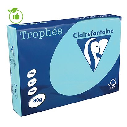 Papier couleur Trophée Clairefontaine bleu alizé A4 80g, 5 ramettes de 500 feuilles - 1