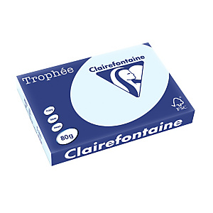 Papier couleur Trophée Clairefontaine bleu pastel A3 80g, ramette 500 feuilles Papier couleur Trophée Clairefontaine bleu pastel A3 80g, ramette 500 feuilles