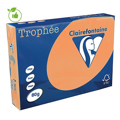 Papier couleur Trophée Clairefontaine clémentine A4 80g, 5 ramettes de 500 feuilles - 1