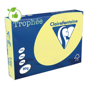Papier couleur Trophée Clairefontaine jaune canari A4 80g, 5 ramettes de 500 feuilles