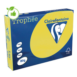 Papier couleur Trophée Clairefontaine jaune soleil A4 80g, 5 ramettes de 500 feuilles