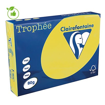 Papier couleur Trophée Clairefontaine jaune soleil A4 80g, 5 ramettes de 500 feuilles