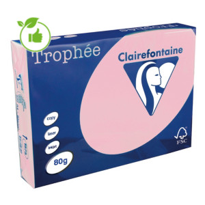 Papier couleur Trophée Clairefontaine rose pastel A4 80g, 5 ramettes de 500 feuilles