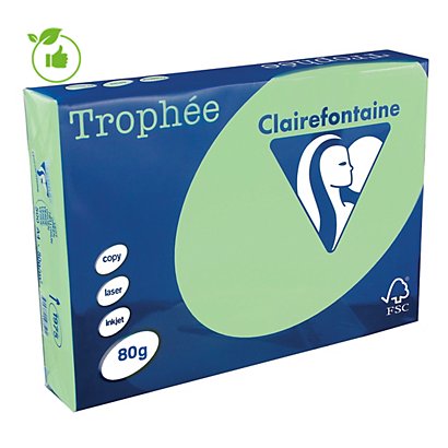 Papier couleur Trophée Clairefontaine vert pastel A4 80g, 5 ramettes de 500 feuilles - 1