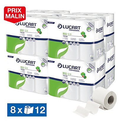 Papier toilette Lucart recyclé 2 épaisseurs, lot de 96 rouleaux - 1
