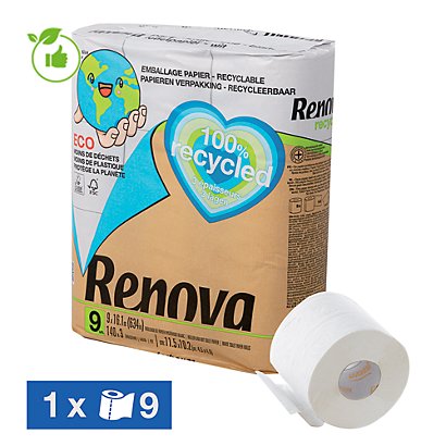 Papier toilette Renova 100% recyclé 3 épaisseurs, lot de 9 rouleaux - Papier  toilette rouleaux