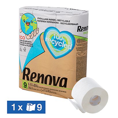 Papier toilette Renova 100% recyclé 3 épaisseurs, lot de 9 rouleaux -  Papiers Toilettefavorable à acheter dans notre magasin