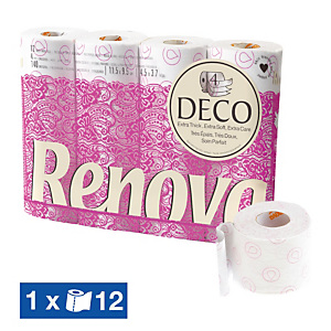 Papier toilette Renova 4 épaisseurs lotionnées, lot de 12 rouleaux Papier toilette Renova 4 épaisseurs lotionnées, lot de 12 rouleaux