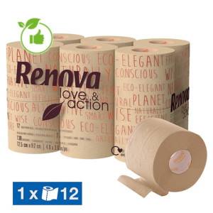 Papier toilette Renova Love & Action 2 épaisseurs, lot de 12 rouleaux
