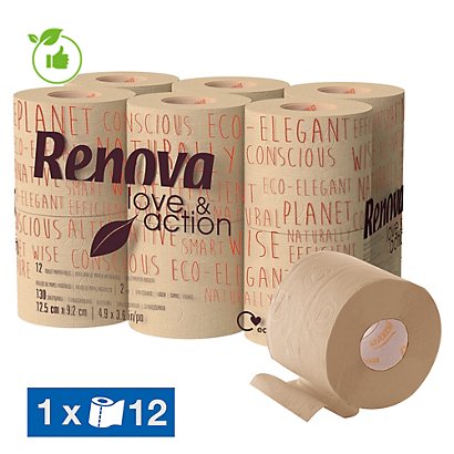 Papier toilette Renova Love & Action 2 épaisseurs, lot de 12 rouleaux - 1