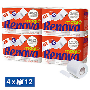 Papier toilette Renova Magic 2 épaisseurs, lot de 48 rouleaux Papier toilette Renova Magic 2 épaisseurs, lot de 48 rouleaux