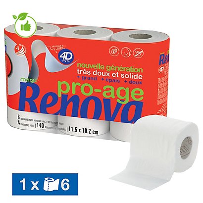Papier toilette Renova Magic Pro-Age 4 épaisseurs, lot de 6 rouleaux -  Papier toilette rouleaux