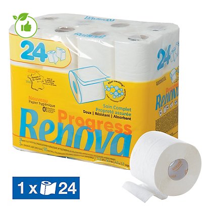 Papier toilette Renova Progress 2 épaisseurs, lot de 24 rouleaux - 1