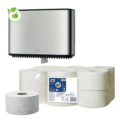 Papier toilette Tork Jumbo, le kit distributeur + 12 mini bobines - 1
