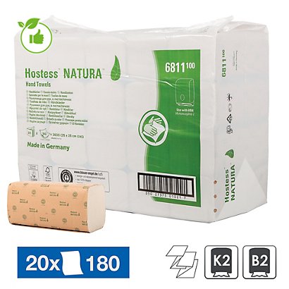 Papieren handdoekjes Hostess Natura, 20 pakjes van 180 - 1