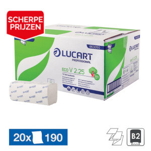 Papieren handdoekjes Lucart Eco V, 20 pakjes van 190