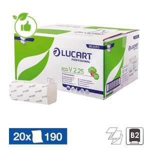 Papieren handdoekjes Lucart Eco V, 20 pakjes van 190