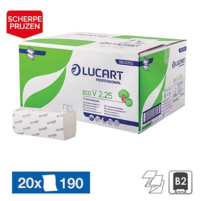 Papieren handdoekjes Lucart Eco V, 20 pakjes van 190 - 1