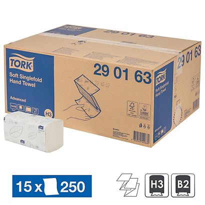 Papieren handdoekjes Tork Soft Singlefold H3, 15 pakjes van 250 - 1