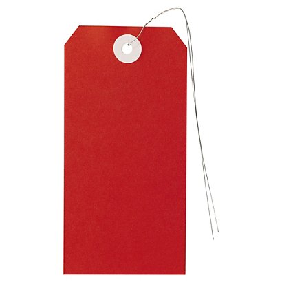 Papierové visačky 80 x 38 mm, červená, Ø očka 5 mm, kovový drôt 30 cm - 1