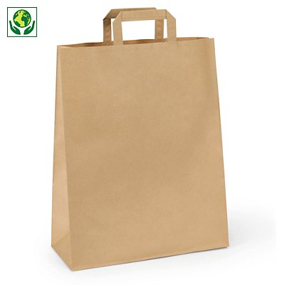 Papiertasche mit Flachhenkel  - braun -  22x28x10 cm - 1-farbiger Druck: vorne / hinten - 1