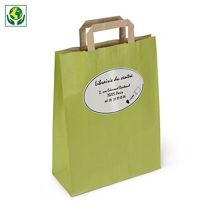 Papiertasche mit Flachhenkel - hellgrün - 27x37x12 cm - 1-farbiger Druck: vorne / hinten - 1