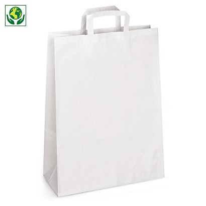 Papiertasche mit Flachhenkel  - weiß -  32x39x13 cm - 1-farbiger Druck: vorne / hinten - 1