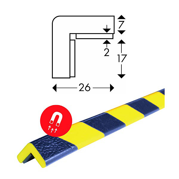 Paracolpi magnetico tipo E in schiuma di poliuretano giallo/nero 19x19x6mm x 1m - 1