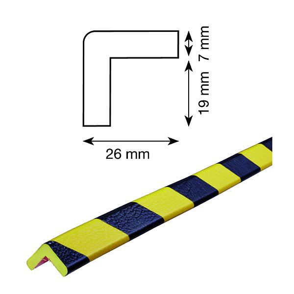 Paracolpi tipo E in schiuma di poliuretano giallo/nero 19x19x6mm x 1m - 2