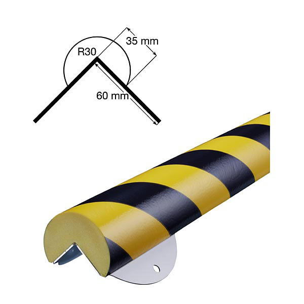 Paracolpi tipo A in schiuma di poliuretano giallo/nero con supporto in acciaio Ø 60 mm x 1m - 1