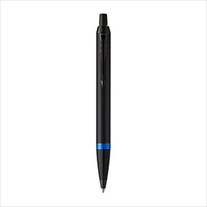 Parker IM Vibrant Ring - Stylo bille rétractable pointe moyenne 1 mm corps acier Noir - encre Bleue - Etui cadeau avec recharge d'encre