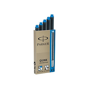 Parker Quink Cartuccia di inchiostro per penne stilografiche, Inchiostro blu lavabile (confezione 5 pezzi)