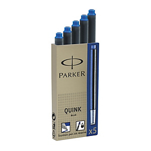 Parker Quink, Cartuchos largos de recambio para pluma, azul permanente, paquete de 5 Parker Quink, Cartuchos largos de recambio para pluma, azul permanente, paquete de 5