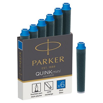 Parker Quink Mini Cartucho de tinta para estilográfica, tinta azul lavable