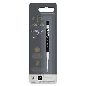 Parker Quink, Recambio de tinta para bolígrafos de gel, punta mediana, 0,7 mm, negro
