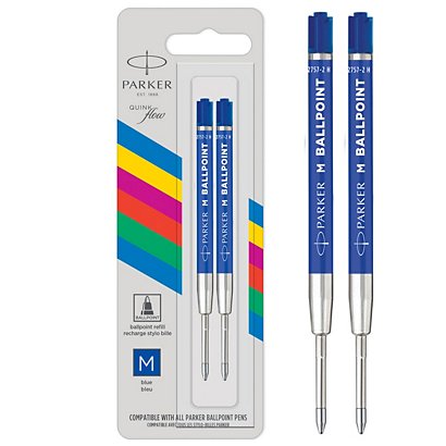 2 Recharges encre bleue stylo bille Parker pointe moyenne - JPG