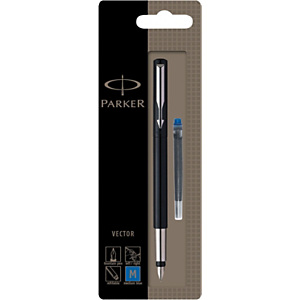 Parker Vector Pluma estilográfica, punta mediana, cuerpo negro, tinta azul Parker Vector Pluma estilográfica, punta mediana, cuerpo negro, tinta azul