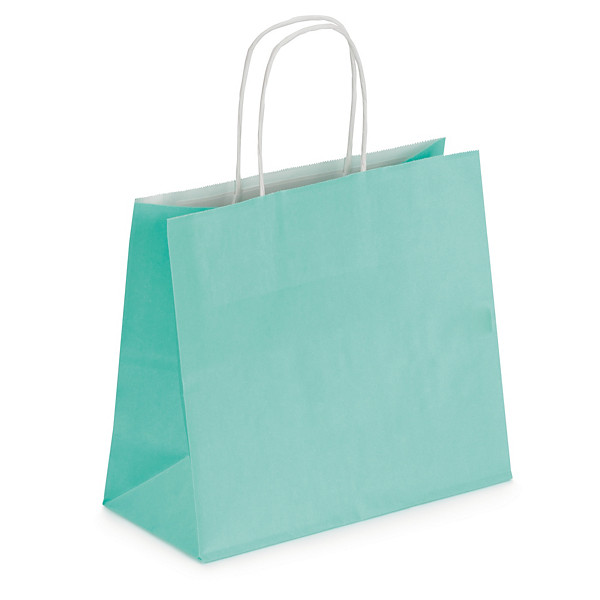 Pastel coloured Kraft paper carrier bags with twisted handles, aqua, 240x210x110mm, pack of 50 - 1