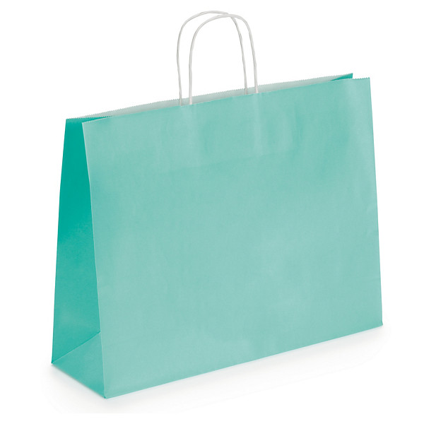 Pastel coloured Kraft paper carrier bags with twisted handles, aqua, 400x310x120mm, pack of 50 - 1