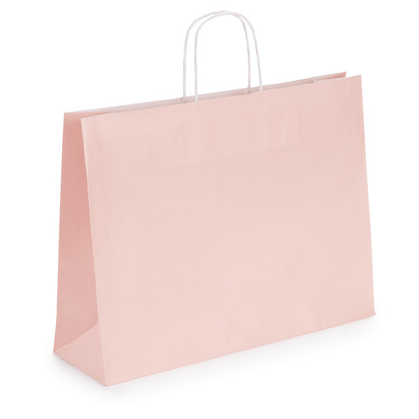 Pastel coloured Kraft paper carrier bags with twisted handles, pink, 400x310x120mm, pack of 50 - 1