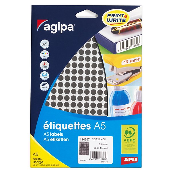 Pastille adhésive permanente noire 24 mm AGIPA - 8
