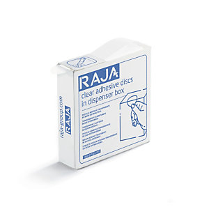 Pastille adhésive transparente prédécoupée en boîte distributrice RAJA