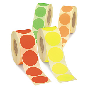 Pastille adhésive permanente fluo en rouleau